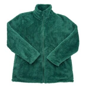 Real Essentials  Fleece Jacket Full Zip Up Green Cozy Warm Winter Women Medium